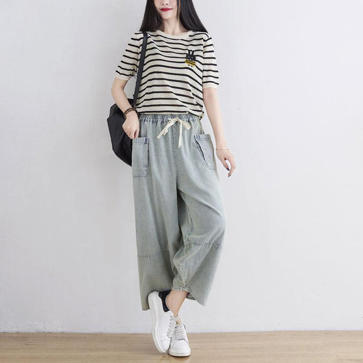 Women Spring Summer Retro Loose Denim Pants - ZYLIRA