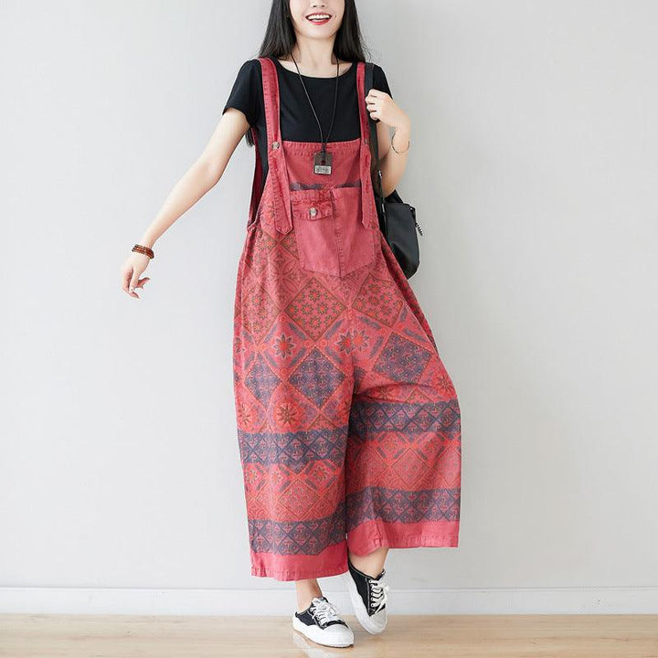 Retro Ethic Printed Loose Strapped Pants - ZYLIRA