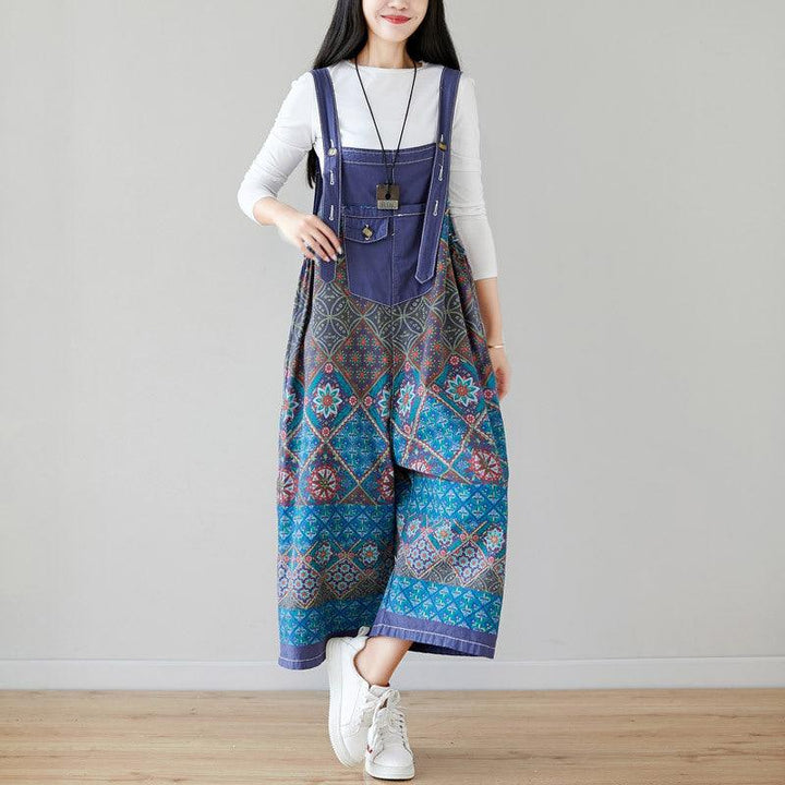 Retro Ethic Printed Loose Strapped Pants - ZYLIRA