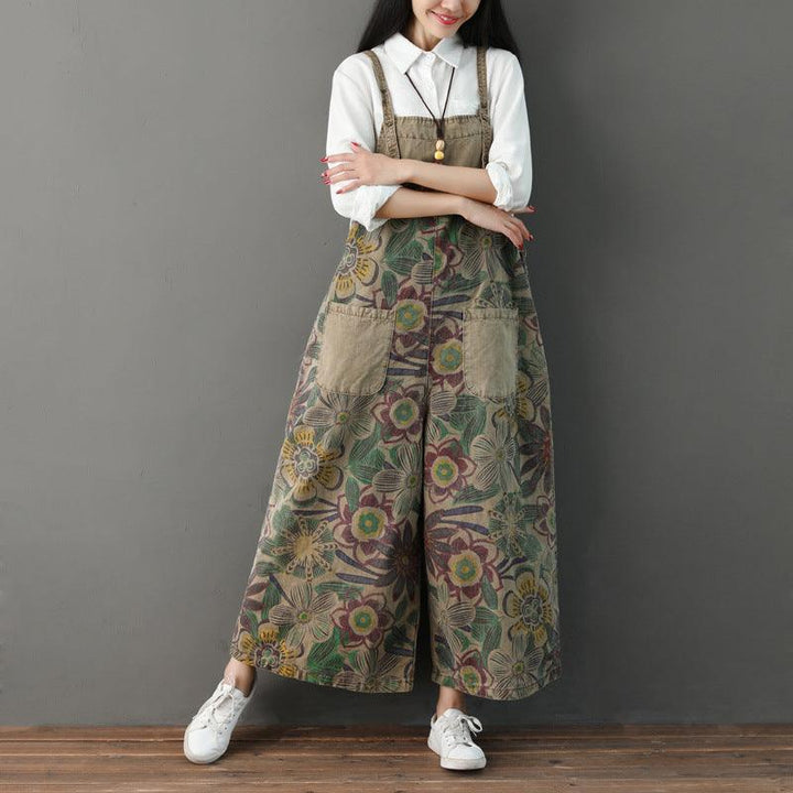 Retro Floral Printed Strappy Pants - ZYLIRA