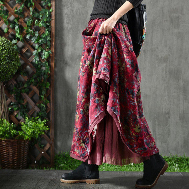 Zylira Retro Floral A-Line Cotton Skirts - ZYLIRA