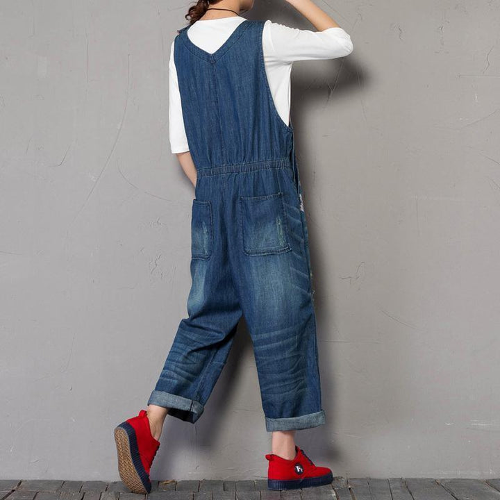 Zylira Women Summer Denim Loose Sleeveless Jumpsuit - ZYLIRA