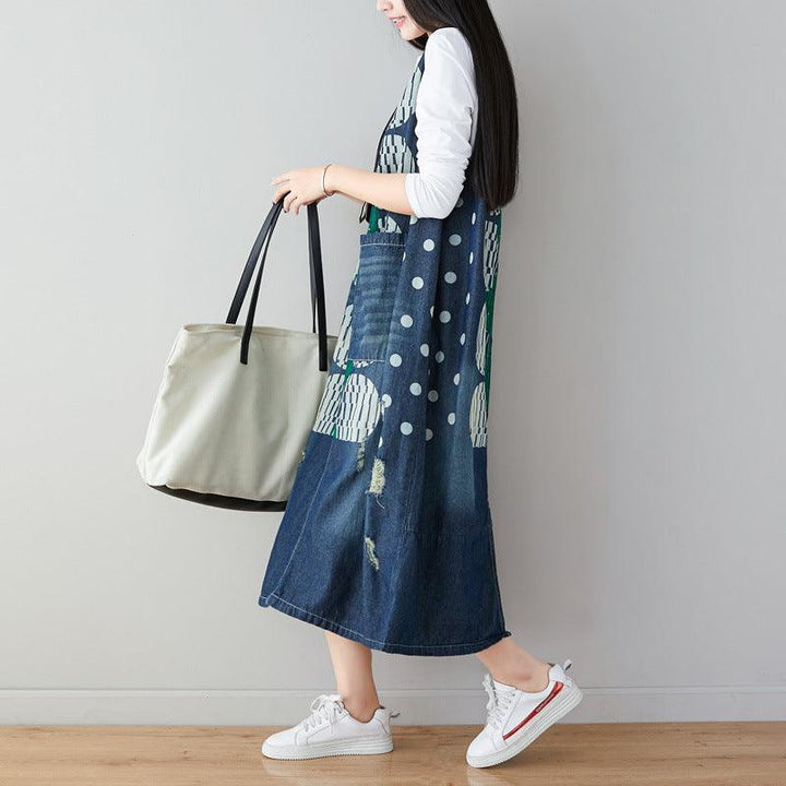 Summer Retro Polka-Dot Casual Denim Strappy Skirt - ZYLIRA