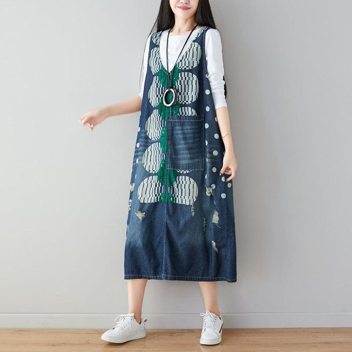 Summer Retro Polka-Dot Casual Denim Strappy Skirt - ZYLIRA