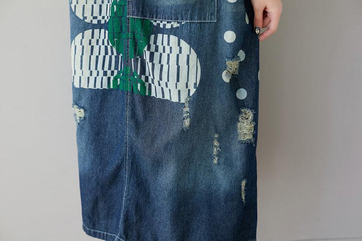 Summer Retro Polka-Dot Casual Denim Strappy Skirt - ZYLIRA