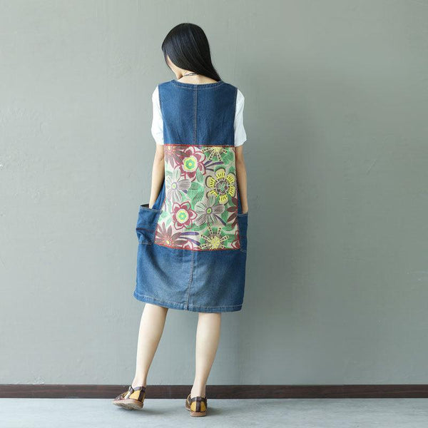 Summer Casual Floral Printed Patchwork Denim Skirt - ZYLIRA