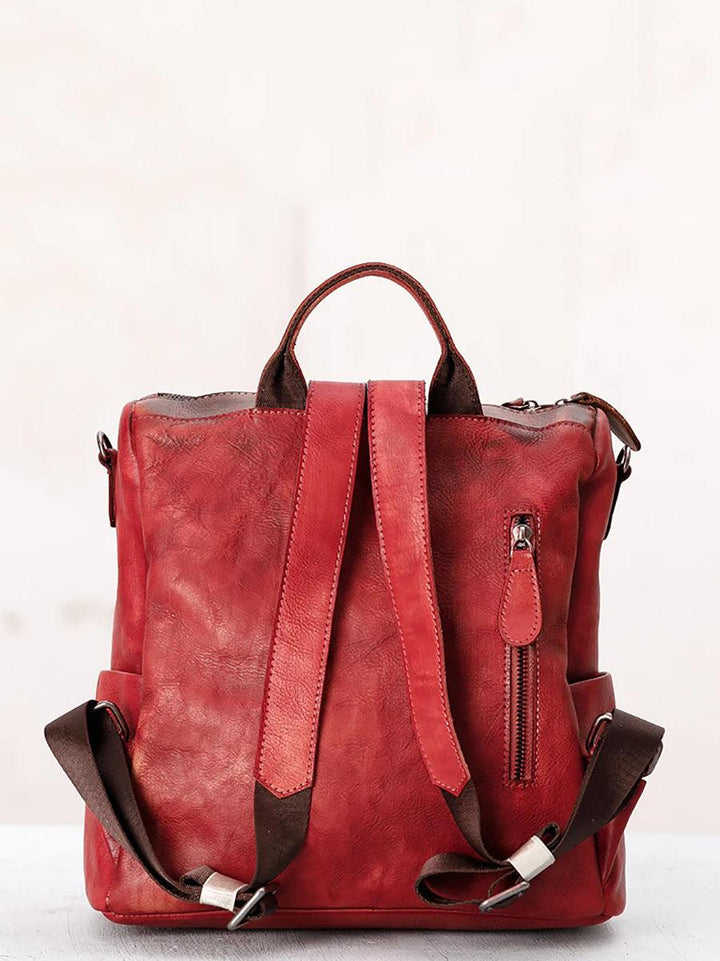 Casual Travel Color Matching Leather Backpack - ZYLIRA