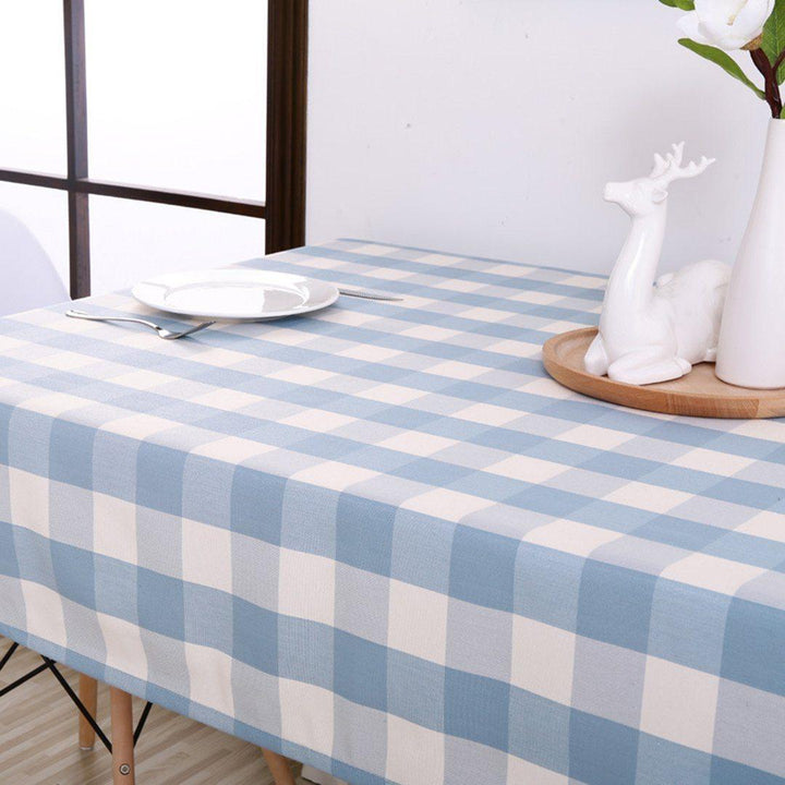 Blue Plaid Cotton Linen Tea Plaid Rural Rectangular Tablecloth - ZYLIRA