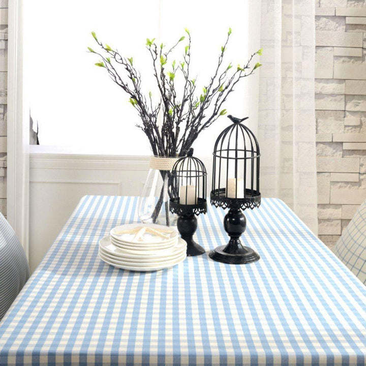 Blue Plaid Cotton Linen Tea Plaid Rural Rectangular Tablecloth - ZYLIRA