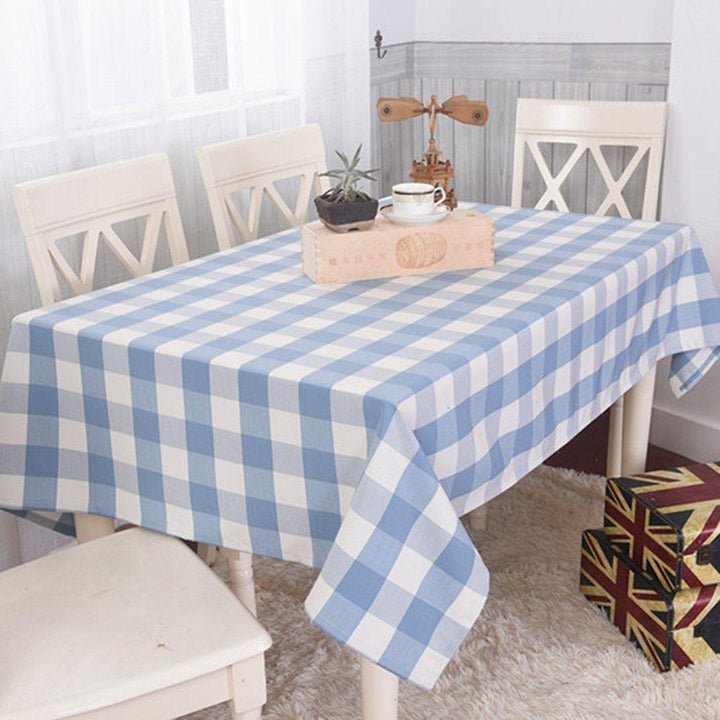 Blue Plaid Cotton Linen Tea Plaid Rural Rectangular Tablecloth - ZYLIRA