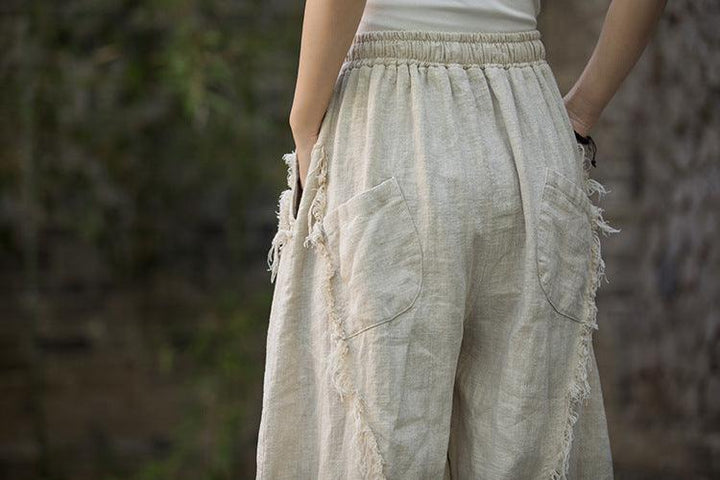 Casual Loose Fringed Ramie Harem Pants - ZYLIRA