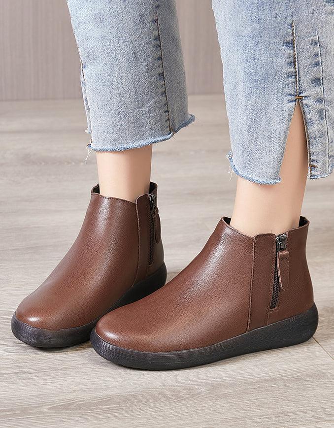 Comfort Bouncing Sole Soft Leather Ankle Boots 35-42 - ZYLIRA