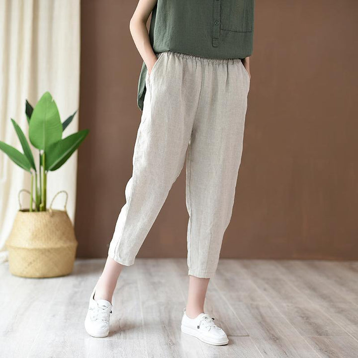 Zylira Women Cotton And Linen Casual Cropped Pants - ZYLIRA