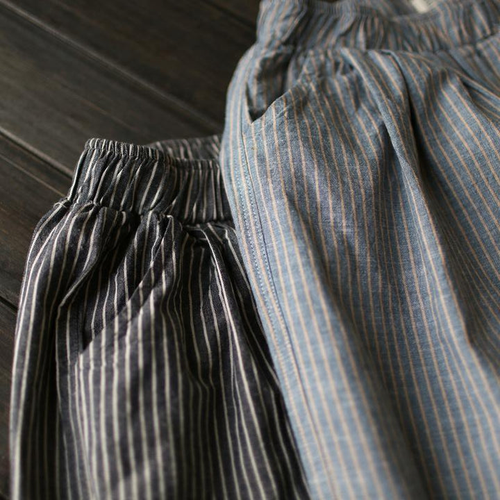 Cotton Linen Casual Loose Striped Pants - ZYLIRA