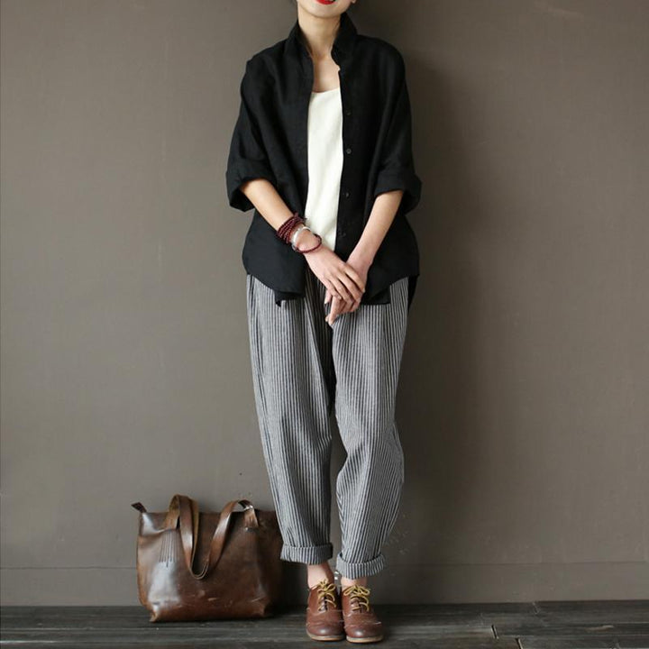 Cotton Linen Casual Loose Striped Pants - ZYLIRA