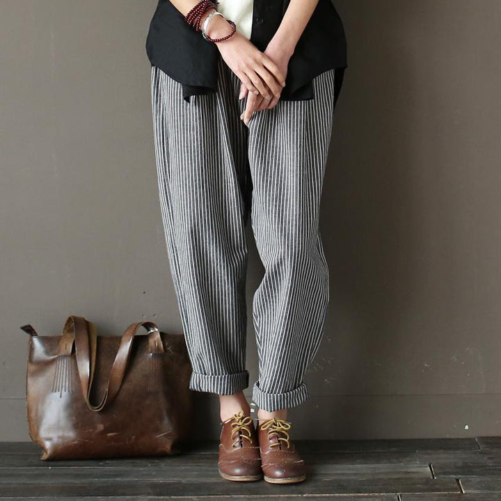 Cotton Linen Casual Loose Striped Pants - ZYLIRA