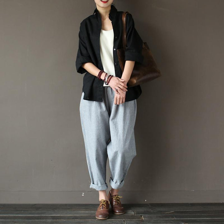 Cotton Linen Casual Loose Striped Pants - ZYLIRA