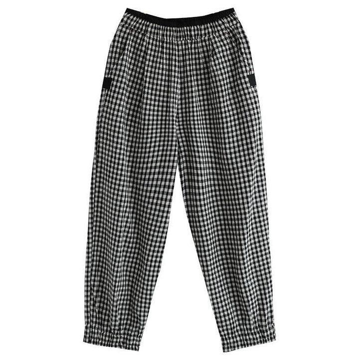 Cotton Linen Casual Plaid Harem Pants - ZYLIRA