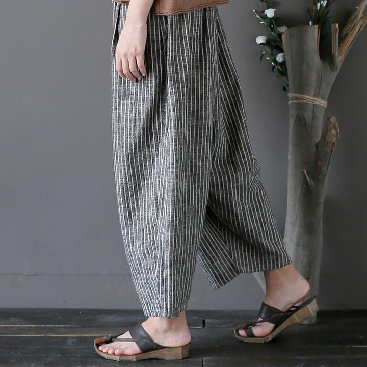 Cotton Linen Casual Striped Wide Leg Pants - ZYLIRA