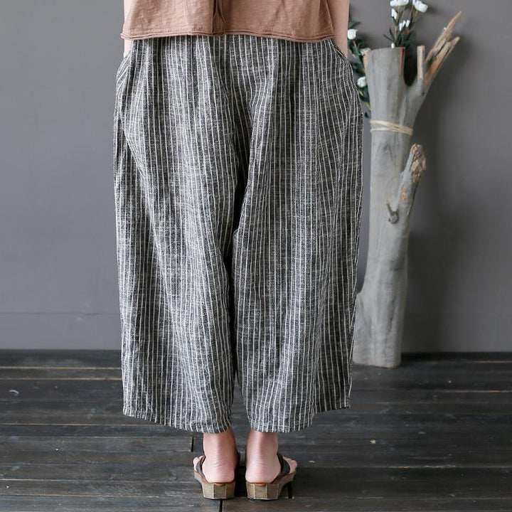 Cotton Linen Casual Striped Wide Leg Pants - ZYLIRA