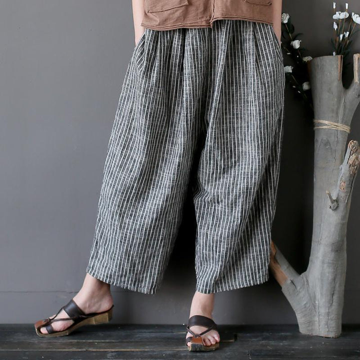 Cotton Linen Casual Striped Wide Leg Pants - ZYLIRA