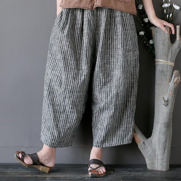 Cotton Linen Casual Striped Wide Leg Pants - ZYLIRA