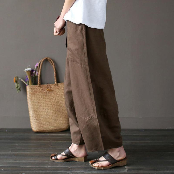 Cotton Linen Elastic Waist Pants With Pockets - ZYLIRA