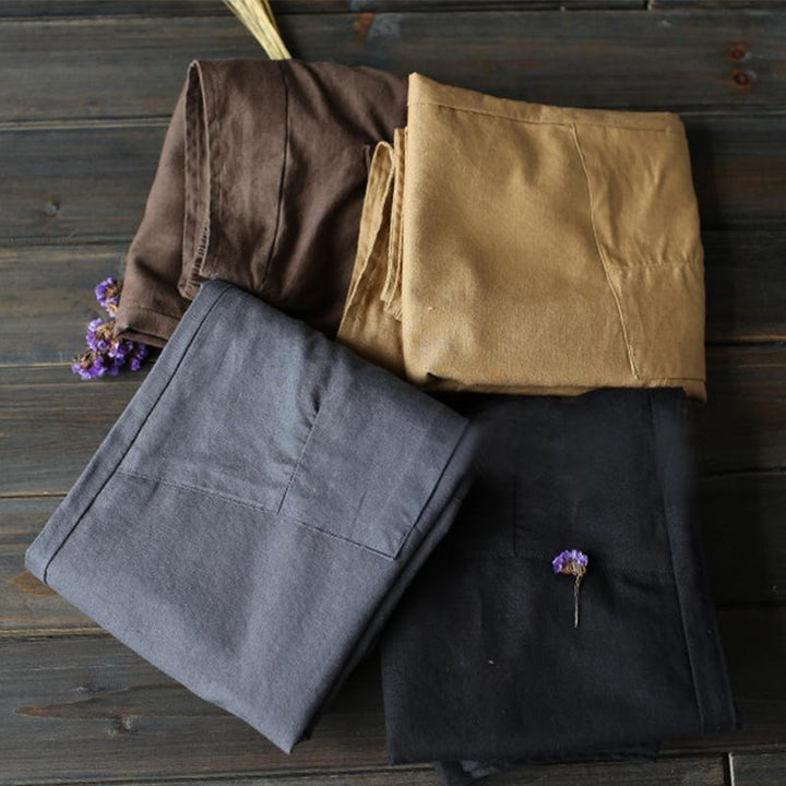 Cotton Linen Elastic Waist Pants With Pockets - ZYLIRA