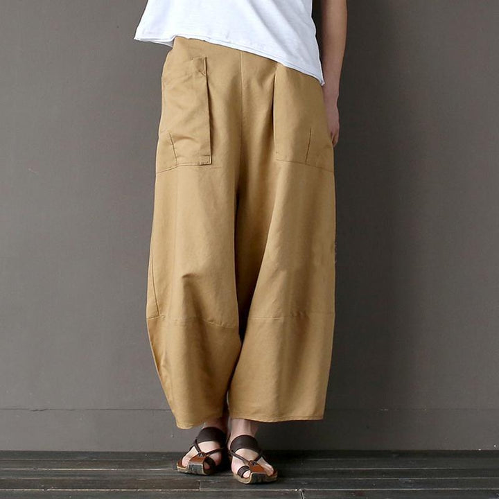 Cotton Linen Elastic Waist Pants With Pockets - ZYLIRA