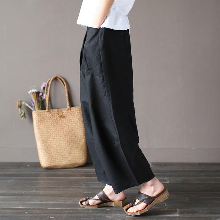 Cotton Linen Elastic Waist Pants With Pockets - ZYLIRA