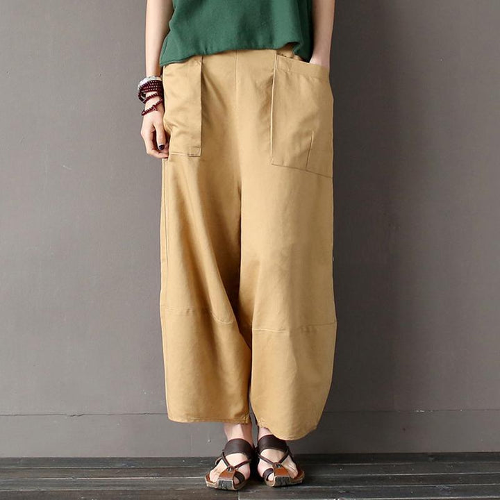 Cotton Linen Elastic Waist Pants With Pockets - ZYLIRA