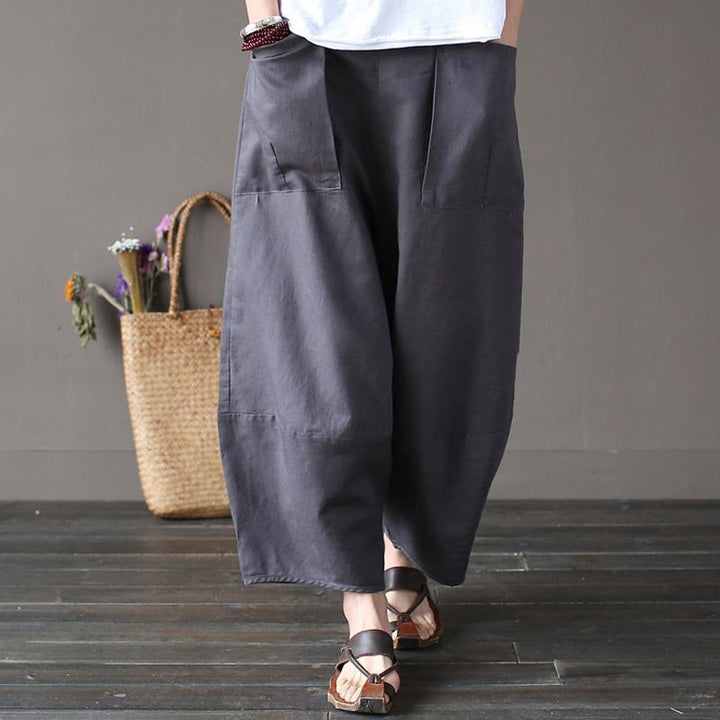 Cotton Linen Elastic Waist Pants With Pockets - ZYLIRA