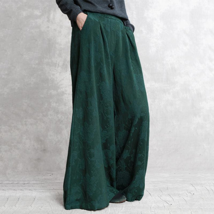 Cotton Linen Jacquard Retro Wide-leg Pants - ZYLIRA