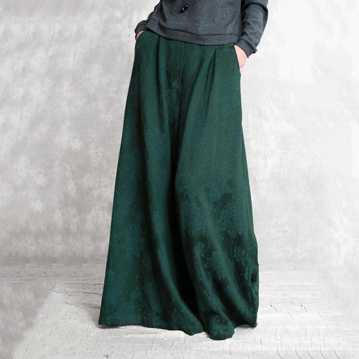 Cotton Linen Jacquard Retro Wide-leg Pants - ZYLIRA