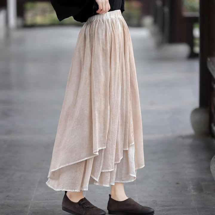 Cotton Linen Summer Solid Patchwork Casual Skirt - ZYLIRA