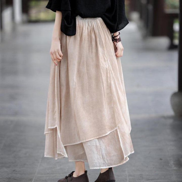 Cotton Linen Summer Solid Patchwork Casual Skirt - ZYLIRA