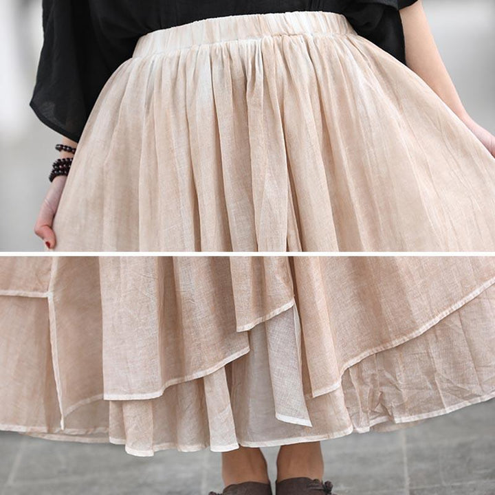 Cotton Linen Summer Solid Patchwork Casual Skirt - ZYLIRA