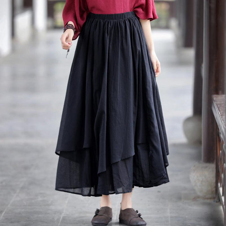 Cotton Linen Summer Solid Patchwork Casual Skirt - ZYLIRA