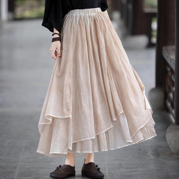 Cotton Linen Summer Solid Patchwork Casual Skirt - ZYLIRA