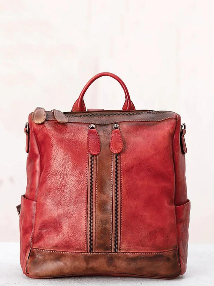 Casual Travel Color Matching Leather Backpack - ZYLIRA