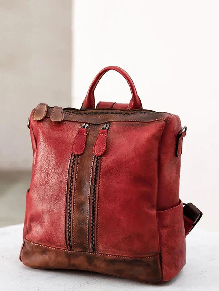 Casual Travel Color Matching Leather Backpack - ZYLIRA