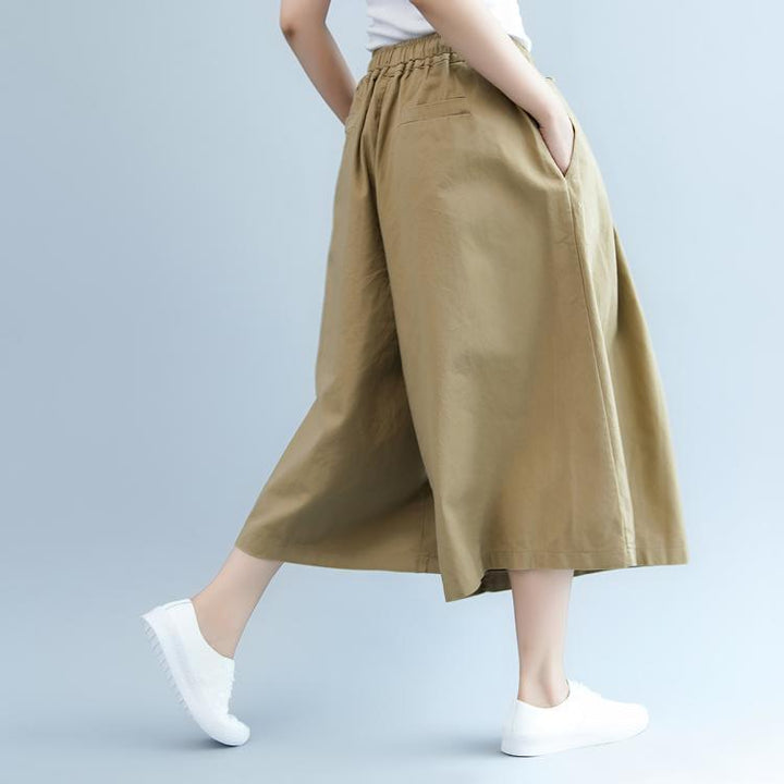 Elastic Waist Casual Wild Leg Pants-Khaki - ZYLIRA