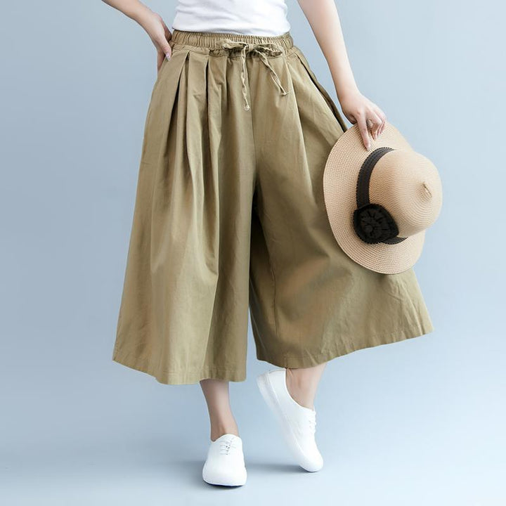 Elastic Waist Casual Wild Leg Pants-Khaki - ZYLIRA