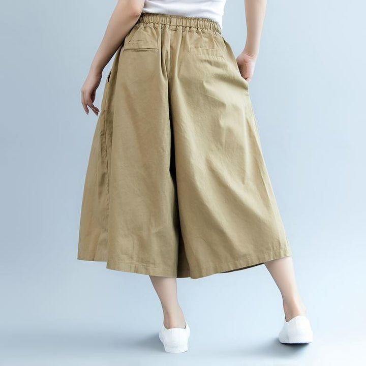 Elastic Waist Casual Wild Leg Pants-Khaki - ZYLIRA