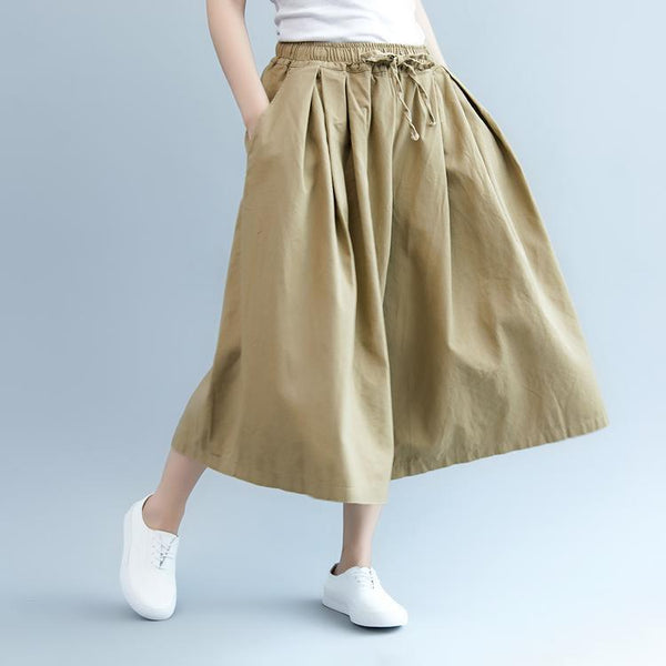 Elastic Waist Casual Wild Leg Pants-Khaki - ZYLIRA