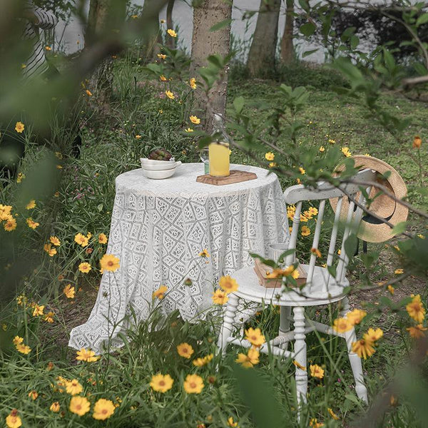 Embroidered Farmhouse Lace Tablecloth White - ZYLIRA