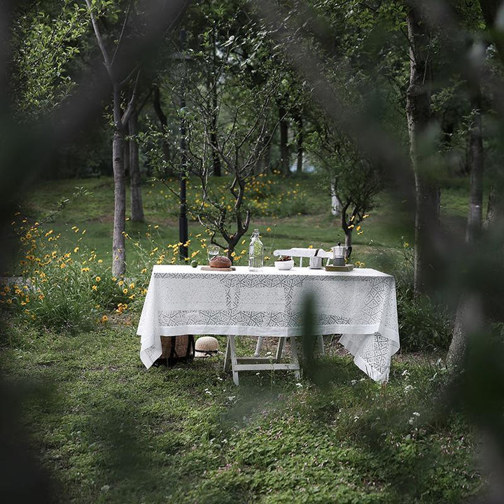 Embroidered Farmhouse Lace Tablecloth White - ZYLIRA