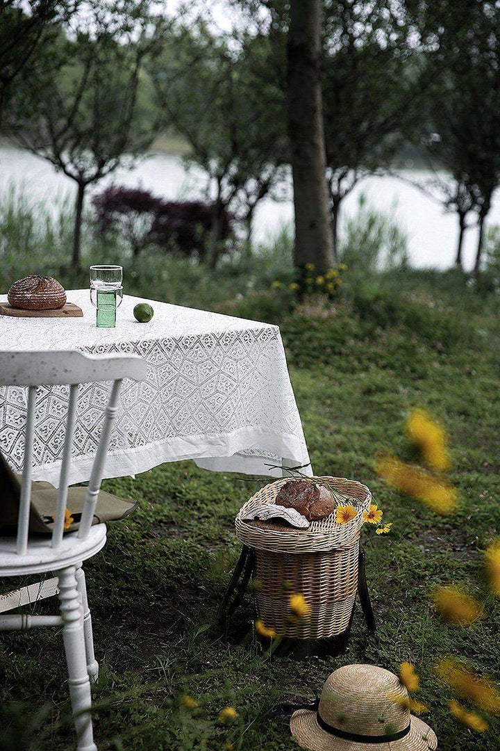 Embroidered Farmhouse Lace Tablecloth White - ZYLIRA