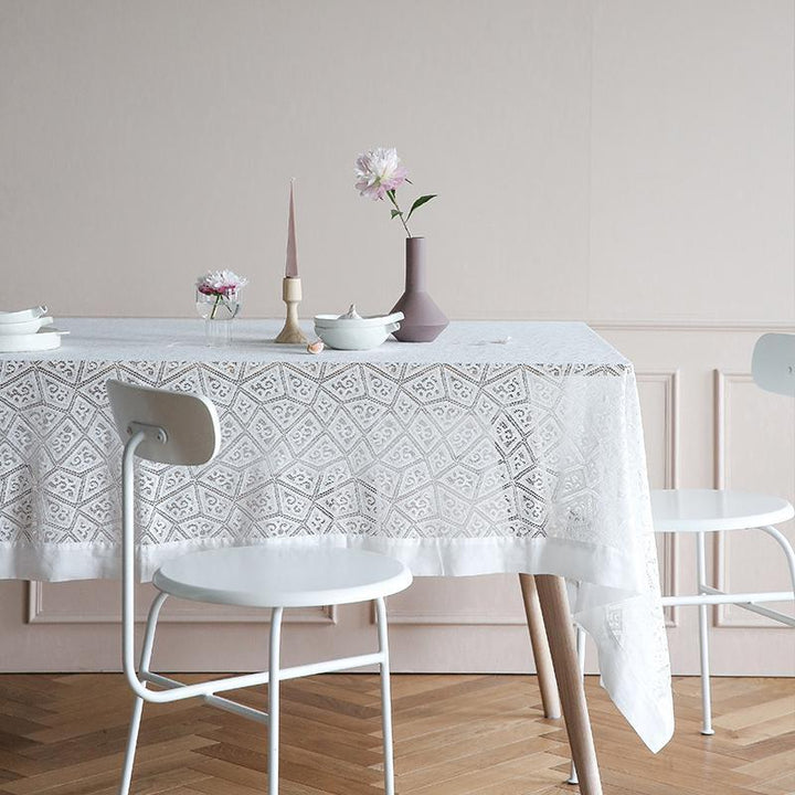 Embroidered Farmhouse Lace Tablecloth White - ZYLIRA