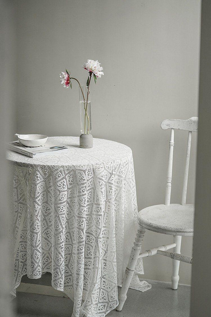 Embroidered Farmhouse Lace Tablecloth White - ZYLIRA